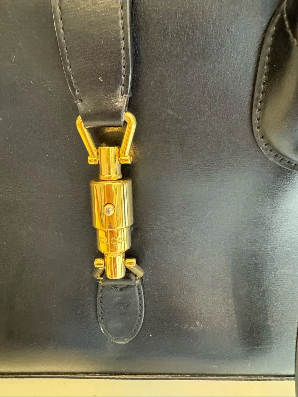 Gucci Classic Black Leather Top-Handle Satchel with Gold Hardware